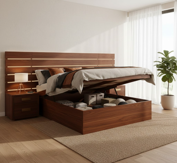 Wooden Storage Bed Manufacturer in Pune – Custom Hydraulic & Box Storage Beds by Nakhtal Furniture